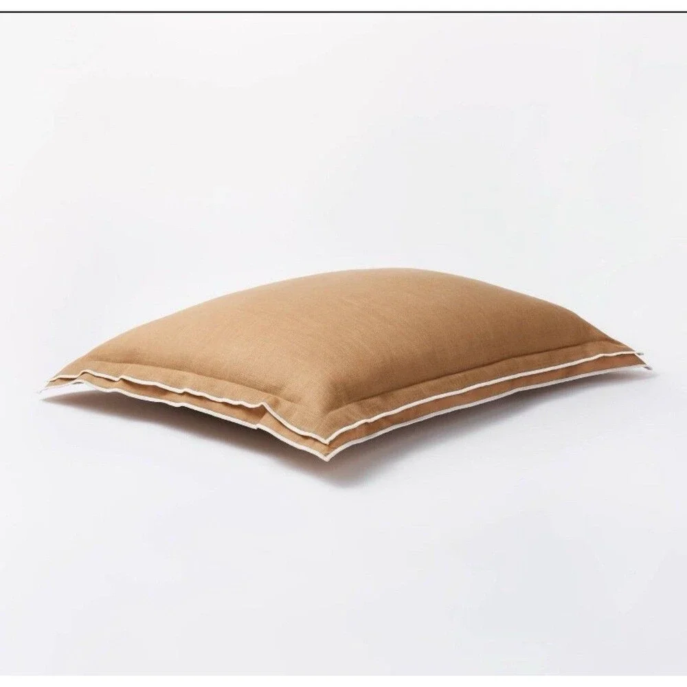 Queen Double Flange Merrow Stitch Duvet Cover & Sham Set Camel/Off-White McGee